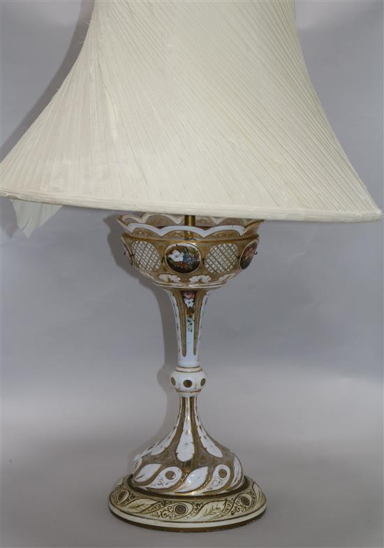 A 19th century painted and gilt white overlaid glass lustre